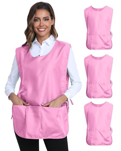 Xeoxarel Unisex Cobbler Apron with 3 Deep Pockets, Smock Vest Apron - color: 3 Pack - Pink