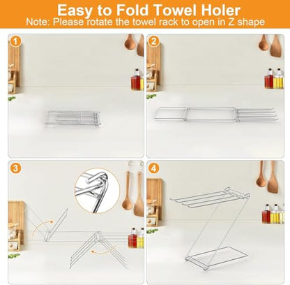 Kitchen Towel Holder, 4-Arm Kitchen Towel Rack for Drying Dishcloths Hand Towels, Foldable Free Standing Hand Towel Holder for Countertop Bathroom Kitchen Organization RV Essentials, 2 Pack - size: 2 Pack