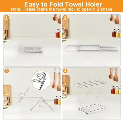 Kitchen Towel Holder, 4-Arm Kitchen Towel Rack for Drying Dishcloths Hand Towels, Foldable Free Standing Hand Towel Holder for Countertop Bathroom Kitchen Organization RV Essentials, 2 Pack - size: 2 Pack