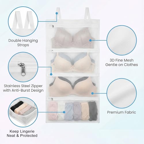 2 Pack Bra Laundry Bags for Washing Machine Bra Bags for Laundry 4-in-1 Mesh Bag for Washing, Drying, Storage and Dust Protection(D–F Cup Capacity)