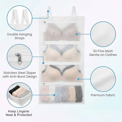 2 Pack Bra Laundry Bags for Washing Machine Bra Bags for Laundry 4-in-1 Mesh Bag for Washing, Drying, Storage and Dust Protection(D–F Cup Capacity)