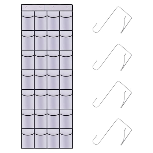 28 Mesh Pockets Hanging Over the Door Shoe Organizer, White - color: White, size: 68"x22"