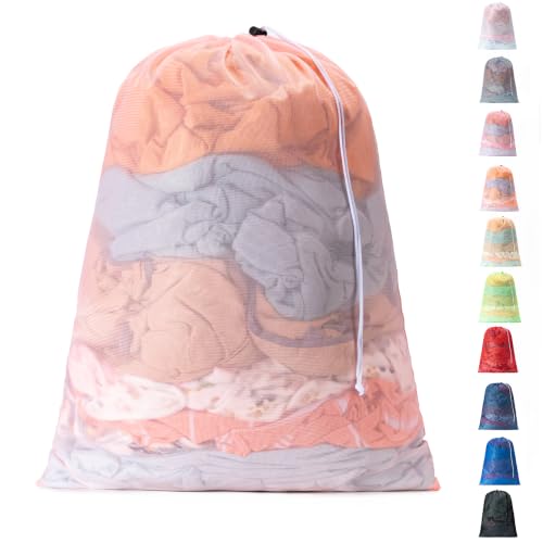 1 Pack Mesh Travel Laundry Bag 28" x 40"Extra Large Dirty Clothes Organizer - color: Champagne, size: 28"x40"
