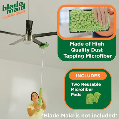 Blade Maid Replacement Microfiber Pads | Reusable, Machine Washable Pads for Blade Maid Ceiling Fan Cleaner with Extendable Pole for High Ceilings, Corner Cleaning Tool | Size 4.9" x 7.7" (Pack of 2) - size: Pack of 2 Replacement Pads