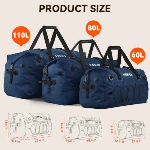 HEETA Waterproof Duffel Bag Travel Motorcycle Dry Bag Backpack 60L/80L/110L - color: Dark Blue, size: 80L