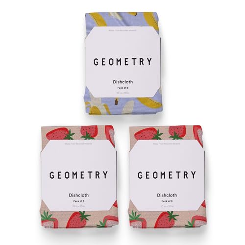 GEOMETRY Kitchen Dish Cloths - Spring & Summer Collection - Premium Dishcloths with Geoweave - Absorbent & Fast Drying Kitchen Towels - Strawberry Banana, 10" x 10" - 3-Pieces - color: Strawberry Banana, size: 10" x 10" (3 Pack)