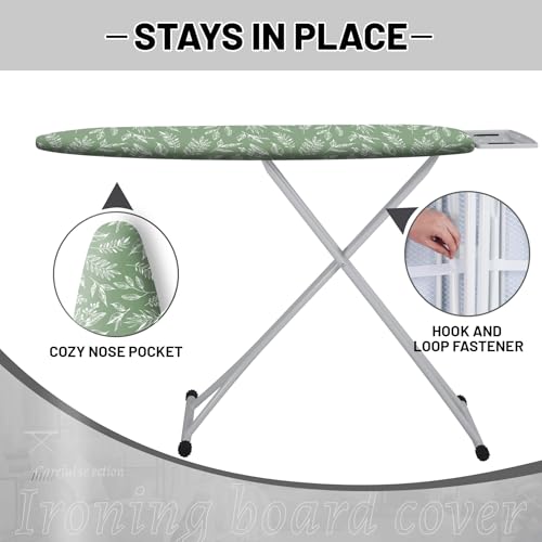 Extra Thick Ironing Board Cover and Pad, 15x54 Ironing Board Cover, Resist Scorching and Staining,Elastic Edges,Sage Green Spring Summer Plants - color: Green Leaf2