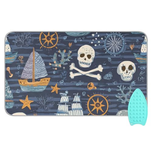 Ironing Mat Portable Ironing Pad Ironing Blanket for Table Top Heat Resistance Double-Side Using Travel Large 47.2 x 27.6 Inch Foldable Blue Pirate Skulls Sailboats Starfish and Compass - color: Blue Pirate Skulls Sailboats Starfish and Compass