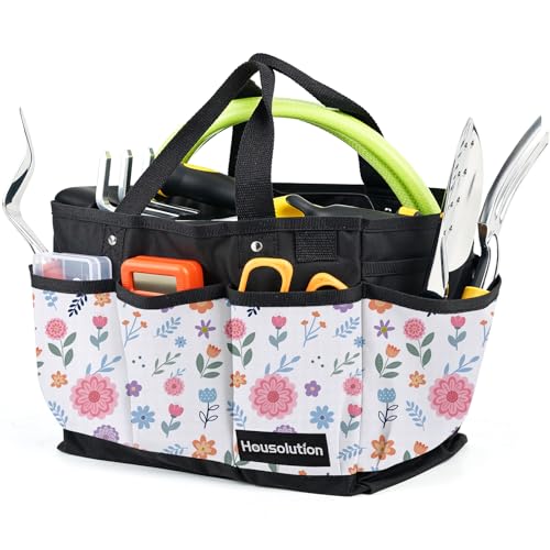 Housolution 14 Inch Gardening Tote Bag, Garden Tool Storage Bag, White - color: White Floral, size: 14 Inch