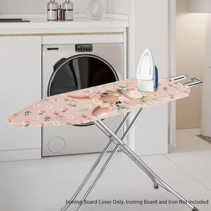 Easter Bunny and Flower Ironing Board Cover Replacement Iron Board Cover Easter Decoration Tabletop Heavy Duty Padded Iron Board Covers with Elastic Edge - color: Bunny and Flower