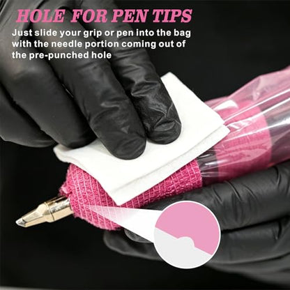 Tattoo Pen Covers 200PCS & 6 Rolls Grip Tape 2.56"x7" Pink - color: Pink