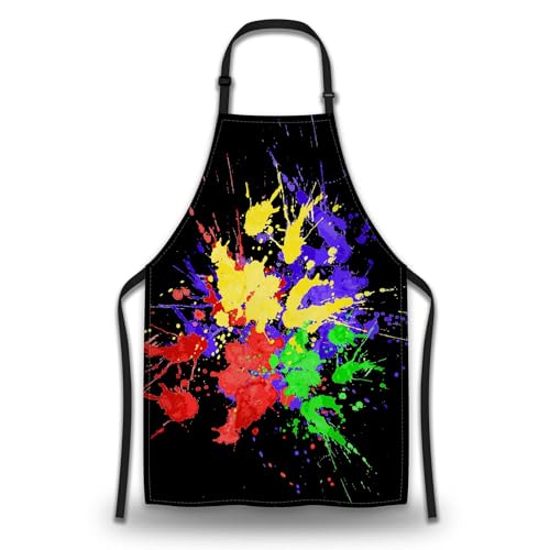 Garden Apron for Men Bright Color Stains Splattered Craft Aprons for Women for Kitchen Cooking Restaurant BBQ Painting Crafting Gardening 27” (W) x 31” (H), Waterproof Aprons - color: Bright Color Stains Splattered