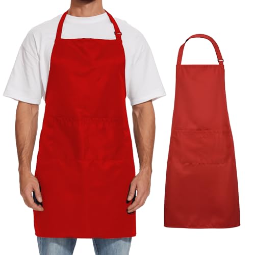 Will Well Kitchen 2 Pack Bib Apron For Men & Women with 2 Pockets - Red - color: 05 - Red, size: 1 Pack
