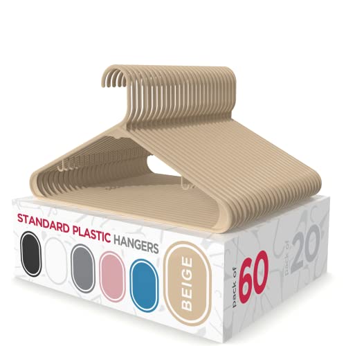 Sharpty Plastic Hangers Clothes Hangers for Clothing, Closet, Coats & Shirts - Durable & Space Saving - for Everyday Standard Use, Room Essentials & Basics - 60 Pack - Beige - color: Beige, size: 60