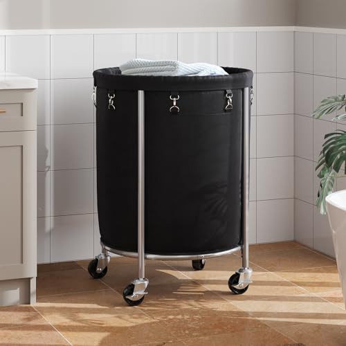 ELYKEN Laundry Basket with Wheels, Round Rolling Laundry Hamper, Black - color: Black, size: 190L