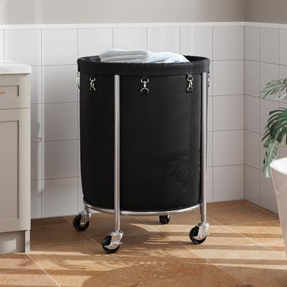 ELYKEN Laundry Basket with Wheels, Round Rolling Laundry Hamper, Black - color: Black, size: 190L