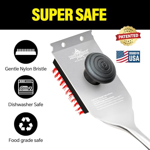 XUDAKAIXIN Nylon Grill Brush, Dual Grip Design, with Extended Luxurious Acacia Wood Handle, Safe Nylon Bristles Barbecue Outdoor Grill Brush for Cooled Grates(Red) - color: Red