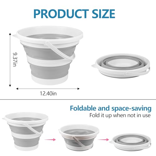 Hovom Car Collapsible Bucket, 10L 2.6 Gallon Foldable Round Tub, Gray - color: Gray