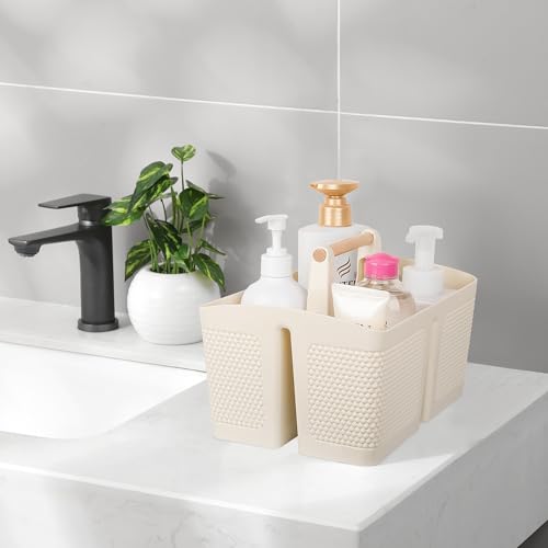 rejomiik Plastic Shower Caddy, Portable Shower Basket with Handle, Cream - color: Cream
