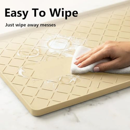 Mateeylife Under Sink Mat Kitchen Waterproof, Silicone Sink Tray 22"X19" - color: Khaki, size: 19"W x 22"L