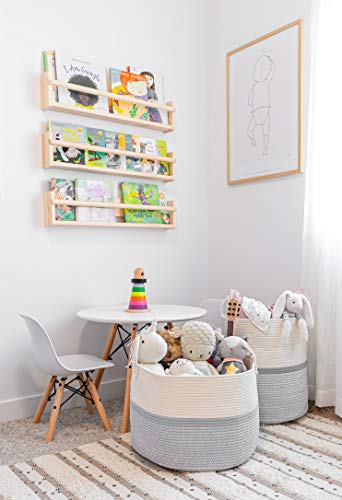 OrganiHaus Round Toy Basket & Blanket Basket, Cotton Rope 20x13" - color: Striped Gray, size: Wide