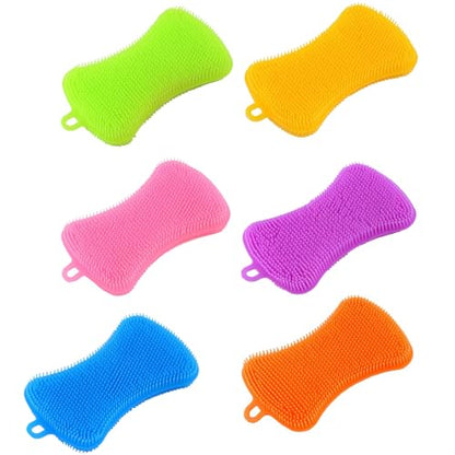 6 PCS Silicone Dish Sponges, Super Durable Safe and Dry Fast Silicone Sponge, Multi-Purpose Sponge Kitchen Gadgets, Reusable Rubber Kitchen Dish Dishes Fruits Vegetables Washing Cleaning Sponge Brush.