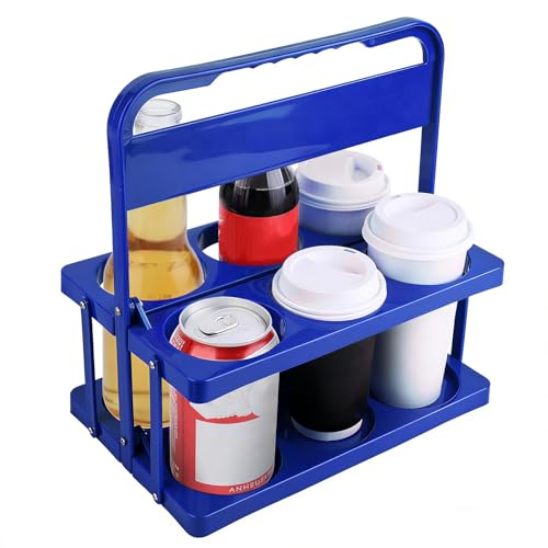 musbus Reusable Drink Carrier with Handle for Food Delivery Drivers, Portable Cup/Coffee Holder Accessories for Delivery, Foldable Drinks Caddy with Tray, Car Durable Plastic Festive Bottle, Vacation - color: Blue, size: 6 CUP