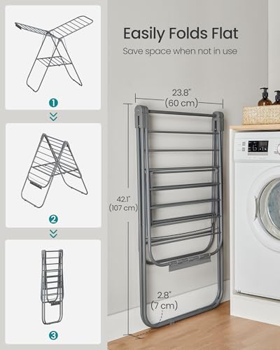 SONGMICS Clothes Drying Rack, Foldable Space-Saving Laundry Drying Rack - color: Gray, size: 1 Tier （21.7"d x 58.3"w x 39.4"h）