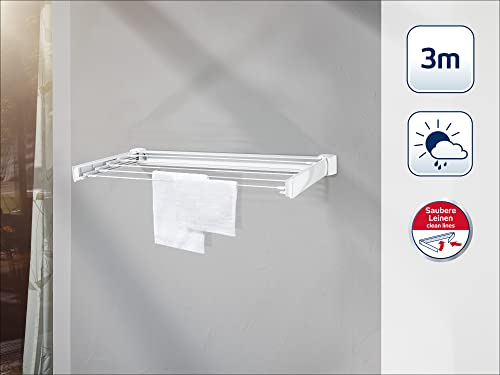 Leifheit Telegant 30 Protect Wall Dryer – Foldable Indoor/Outdoor Clothes Drying Rack with 5 x 60 cm Bars, 3m Drying Space, Compact & Sturdy Laundry Airer, White, Easy Wall-Mount Design - size: 3 m