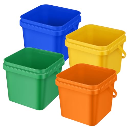 Mifoci 4 Pcs Plastic Bucket 5 Quart Square Cleaning Bucket Utility Small Pail with Handle for House Cleaning Storage Livestock Feeding Car Washing (Yellow,Blue,Green,Orange) - color: Yellow, Blue, Green, Orange