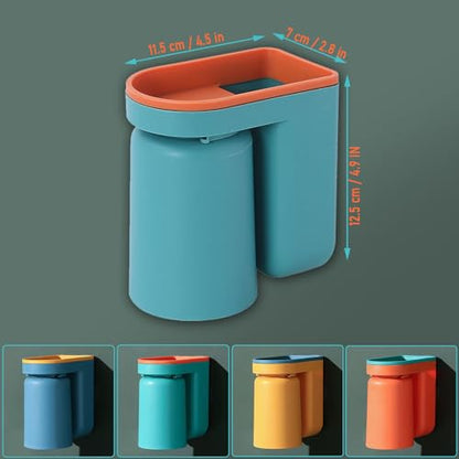 Toothbrush Holder Wall Mounted with Cup,2-in-1 Toothbrush Holders & Cups Set,Inverted Design for Easy Cleaning and draining,Stick-on Toothbrush Holder for Bathroom (Green+Yellow) - color: Green+yellow