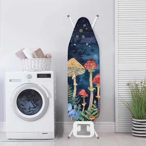 Mushroom Ironing Board Cover Padded with Hook and Loop, Blue Ironing Board Covers with Padding Scorch and Stain Resistant - color: Mushroom