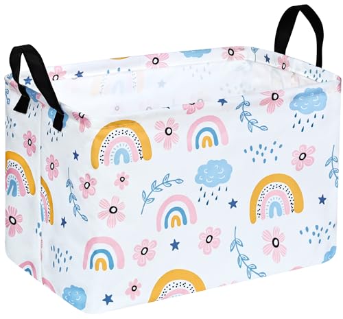 Rectangular Rainbow Print Box Hamper Storage Basket Collapsible Organizer Bin Gift Shelf Baskets for Home and Kitchen Storage - color: rainbow