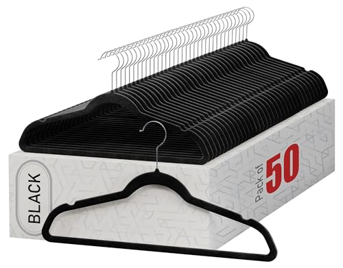 Home-it Premium Velvet Hangers 50 Pack - Heavy Duty Ultra Thin Black Suit Clothes Hangers Non Slip for Closet, Shirt Pants, Hook Swivel 360