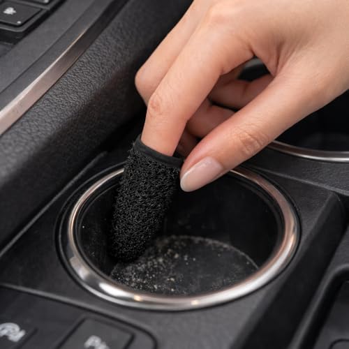 Microfiber Finger Cleaning Gloves (2-Pack), Gap & Crevice Scrubbing Tool for Blinds, Windows, and Vents, Reusable Detail Dusting Mitt with Built-in Hanging Loop, Black