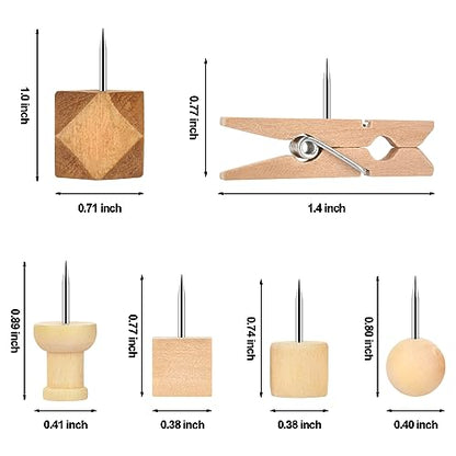 128Pcs Wood Push Pins, Thumb Tacks for Decorative, Wooden Pins and Tacks, Cork Board Thumbtacks, Cute Thumbtack for Wall and Bulletin Board, Map Pins