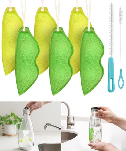 Bottle Cleaning Sponge, Beans-Shaped,Reuseable Bottle Cleaning Sponge,Heat Resistance Bottle Sponge for Internal Cleaning of Small Mouth(Green+Yellow) - color: Green+yellow