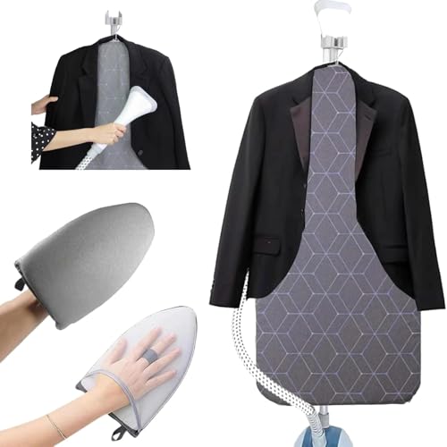 Steamer Board for Clothes - 35"x17.5" Hanging Steamer Board with Ironing Glove, Over Door Foldable Steam Stand, 360° Rotatable Hook, Garment Steamer Rack for Steaming & Ironing - color: Silver Coated