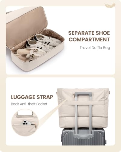 LOVEVOOK Travel Duffle Bag, Puffer Weekender Bags for Women with Shoe Compartment, Carry On Overnight Hospital Bag, Gym Tote