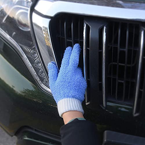 MIG4U Microfiber Dusting Gloves House Cleaning Glove for Blinds, Windows, Baseboard, Shutters, Furniture, and Car, Reusable Lint-Free Blue 2 Pairs S/M - color: Blue 2 Pairs