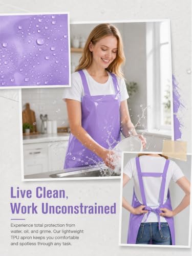 Molaxhome TPU Waterproof Apron Lightweight Oil-resistant Chef Apron - color: Purple