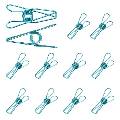 uxcell 12Pcs Clothes Pins for Hanging, 2.2" Metal Clothing Clips Heavy Duty Laundry Spring Pegs, Clothesline Clip Paper Holder Sealer for Holding Clothes, Paper, Food Packages, Blue - color: Blue, size: 2.2"