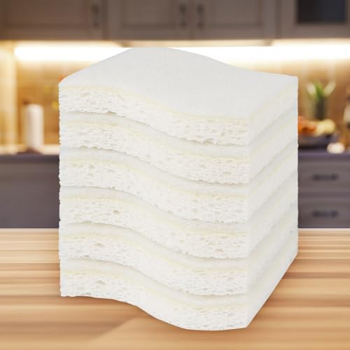 6 Pack Non-Scratch Scrub Sponges, Cellulose Cleaning Pads for Dishes, Non-Stick Pans, Kitchen & Bathroom - color: White