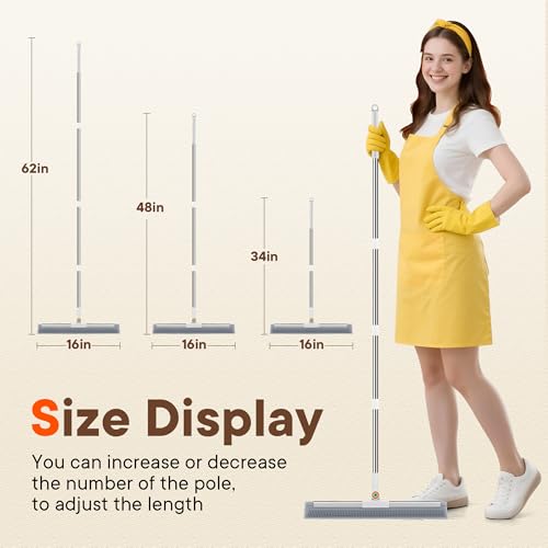 2-in-1 Floor Squeegee Broom, 180-Degree Head, 2 Microfiber Pads - size: 16in / 4-Section Handle / 2 Pads