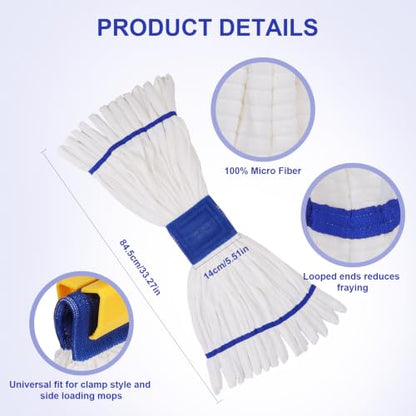 Heavy Duty Commercial Mop Head Replacement Microfiber Tube Mop Heads for Floor Cleaning: 3 Packs Looped End Wet Mop Head Refill for Home Commercial Industrial Use (White) - color: White-3pack