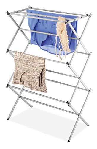 Whitmor Foldable Clothes Drying Rack: 3 Tier Laundry Drying Rack, Collapsible Drying Rack Clothing, Portable Space Saving Clothing Rack for Indoor Outdoor, 17" D x 27.8" W x 41.5" H, Gray + Black - color: Gray + Black, size: Large