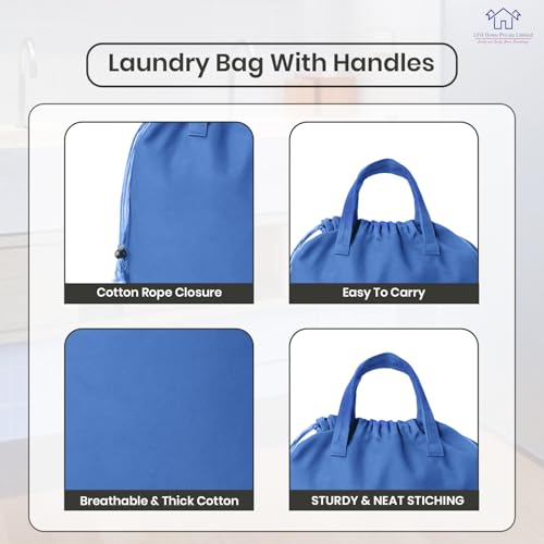 LFH Home Large Premium 1pack Cotton Rich Canvas Laundry Bag with Drawstring and Handles Heavy Duty, Multi-Use, Washable for Home, Travel, College or Storage 18x26 -Lt,Blue - color: Sky Blue, size: 18”x26”