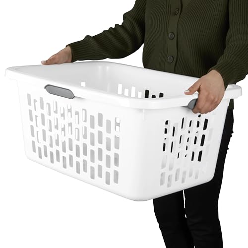 2-Bushel Plastic Laundry Hamper with 4 Ergonomic Handles – BPA-Free, Spacious Design for Household Use, White - color: Bright white 1pc