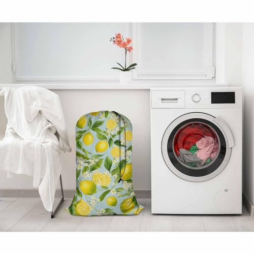 Swono 1 Pack Laundry Bag, Lemon Branches Summer Fruits Leaves White Little Flower 28x40 Inches Rips & Tears Resistant Large Dirty Clothes Storage Bag, Heavy Duty Laundry Hamper, Yellow Green - color: Lemon Branches