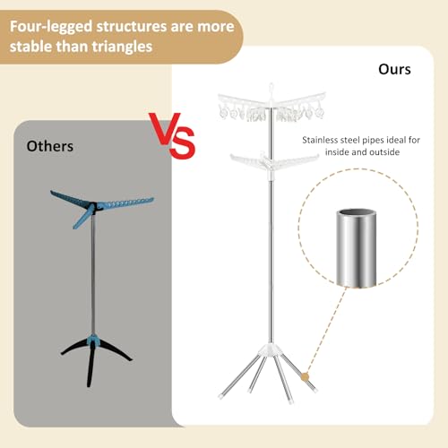 SUYU Clothes Drying Rack,Folding Clothes Drying Tree, 2 Layer with 24 Clips and 3 Rotatable Arms,66.9-Inch Indoor Clothes Rack,Stainless Steel,4 Legs,White and Silver SNJ102 - style: 2-Tier-Clip